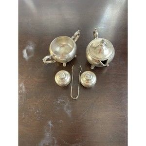Antique Shaker Set and Coffee Tea Set Silver Plate. 5pc total